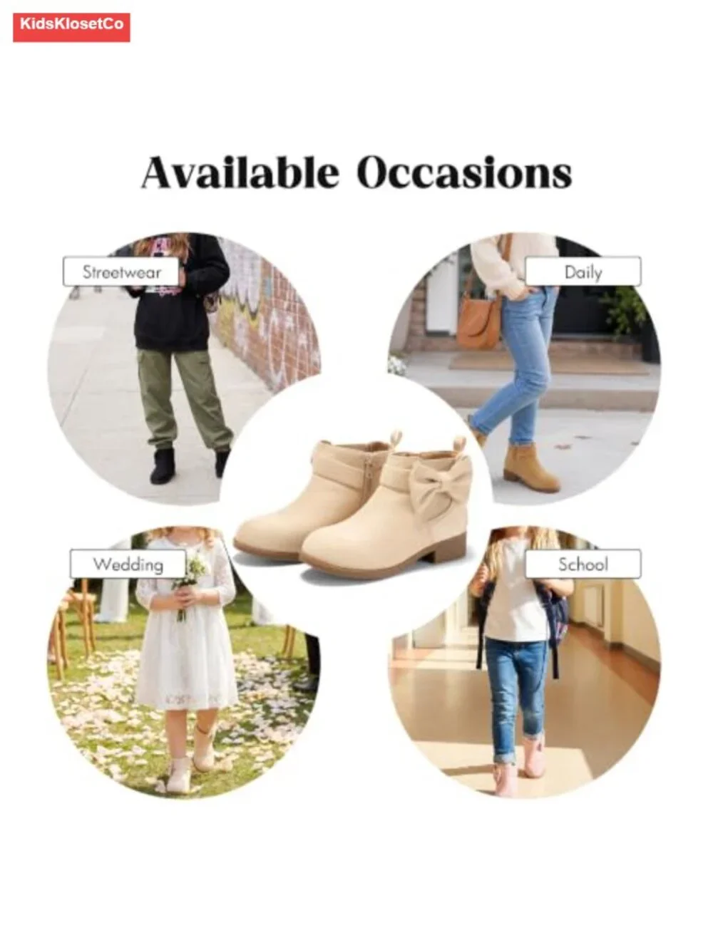 Girls Bow Ankle Boots Chunky Low Heel Chelsea Zipper Faux Suede Booties